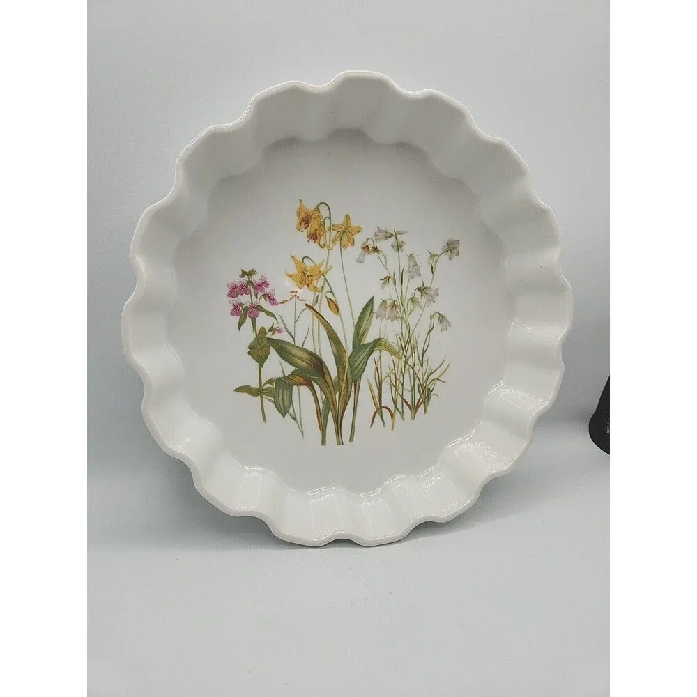Shafford Japan Floral Porcelain Quiche Pie Tart Dish 1970s Rock Garden Pattern